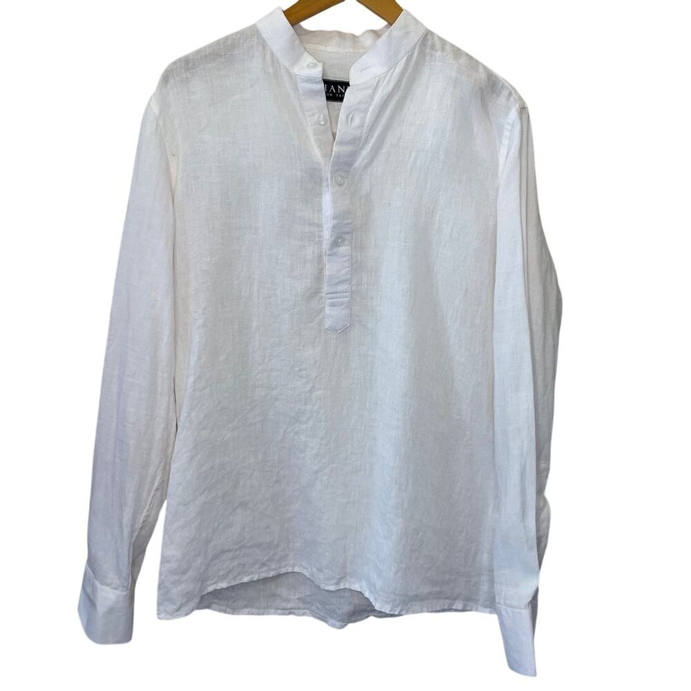 Phan’s Custom Taylor Boho Guazy Half Button Casual Long Sleeve White Top Large